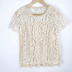 Per Se Carlisle Romantic Lace and Pleated Boho Blouse Top